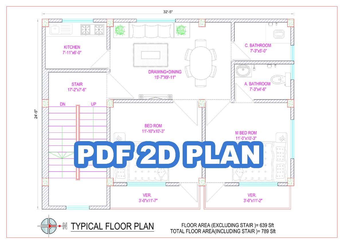 2 Bhk Apartment Plan 900 Sq Ft Dwg